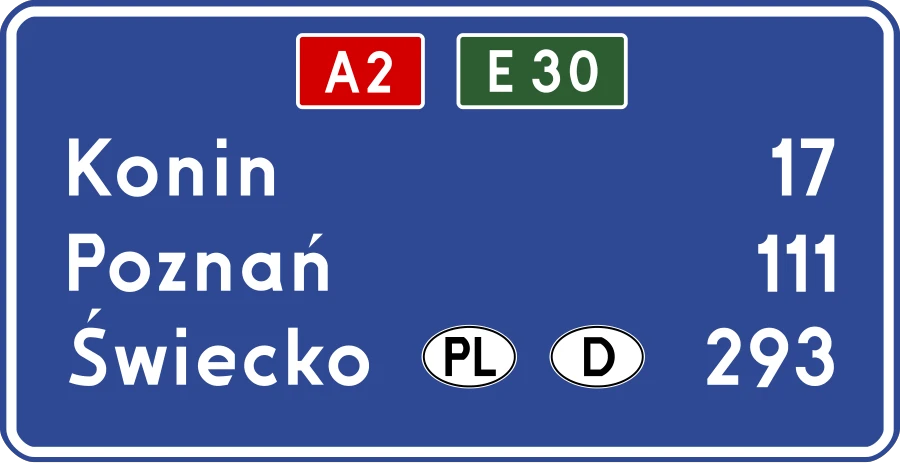 Tablica szlaku drogowego przy autostradzie