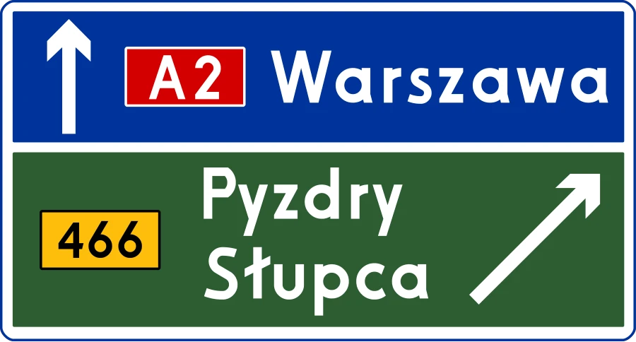 Drogowskaz tablicowy nad jezdnią na autostradzie