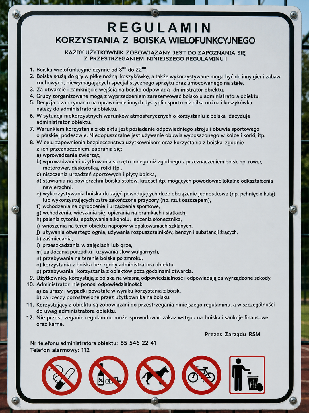 Regulamin korzystania z boiska wielofunkcyjnego